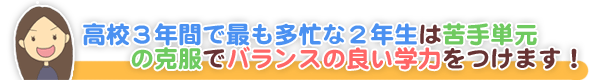 高校3年間で最も多忙な2年生は苦手単元の克服でバランスの良い学力をつけます